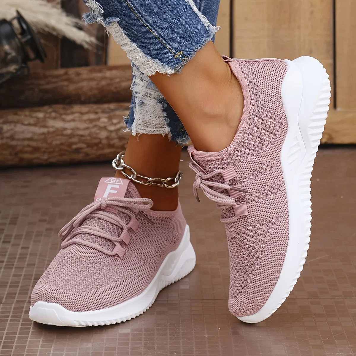 Damen-Freizeitsportschuhe in Unifarben mit Strickobermaterial und Weichsohlen zum Laufen, Tennis und für Workouts, Ideal für Reisen – Detail 7