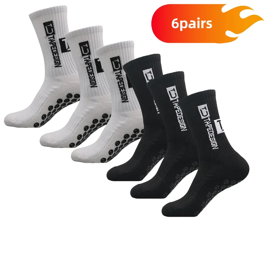 

6 Pairs of Football Socks Sports Socks Men's Mid-calf Socks Silicone Non-slip Dot Socks Basketball Yoga Socks