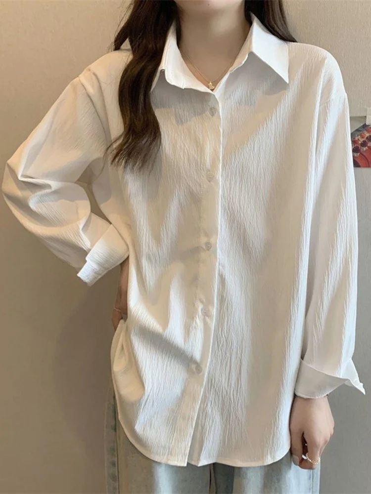 Jmprs Simple Retro Casual Shirt Women Long Sleeve Sweet Sun Proof Blouse Korean Vintage All Match Spring Summer Lady Loose Tops