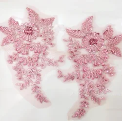 4Pcs=2Pair.DIY Handmade Beaded Flower Applique, Flower Patch, Wedding Dress Accessories, Lace Embroidery Mending Clothes