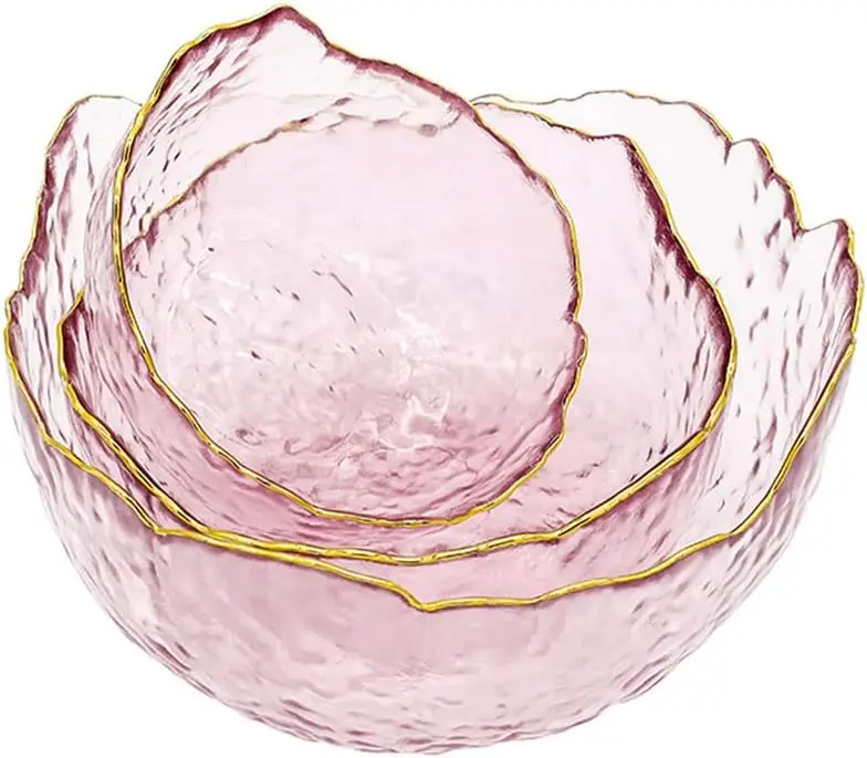 

3-Pack Nesting Glass Bowls for Kitchen Prep, Pink Crystal Set, Freezer Safe Space Saving