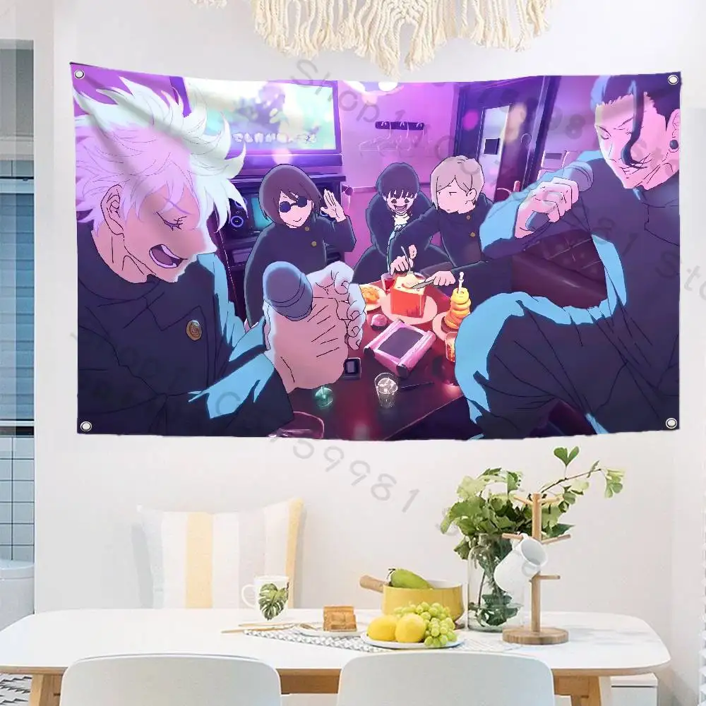Anime Gojo Geto Haibara Ieiri Flag Tapestry Banner For Bedroom Outdoor Living Room Restaurant Bar Wall Decor Party