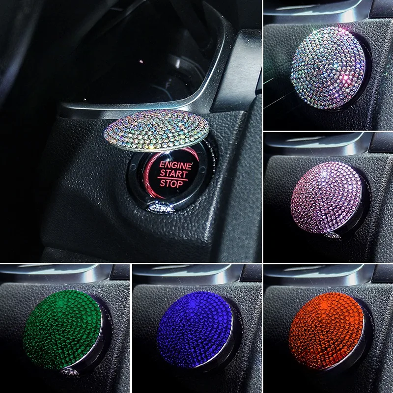 Rhinestone Car Interior Modification One-button Start Rotation Creative Cover Button Ignition Switch Protective Ring Sticker