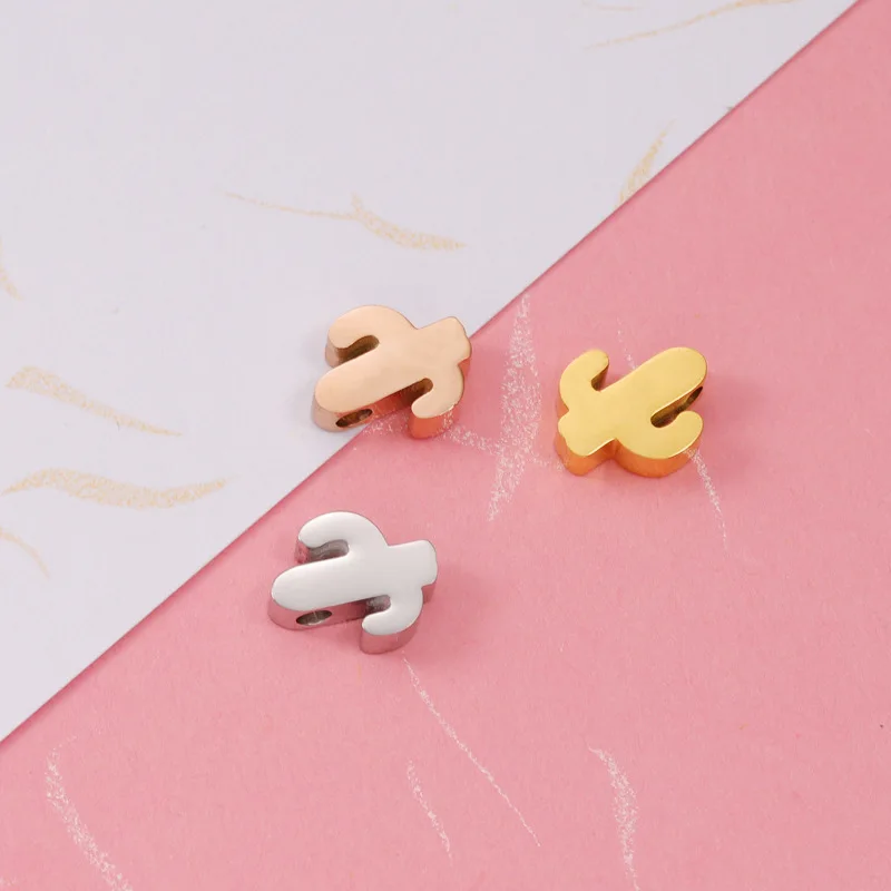 

30pc 8*10mm Gold/steel Color Stainless steel mirror polish 3D cactus beads Charm DIY Necklace Handmade Jewelry Making wholesale