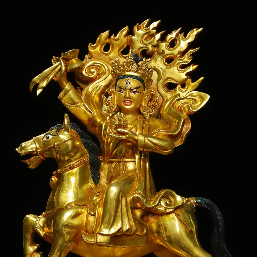 13 "مجموعة معبد التبت القديم البرونزية المذهبة رسمت الوجه بالدن لامو جبل يجلس بوذا الخلفية قاعة العبادة