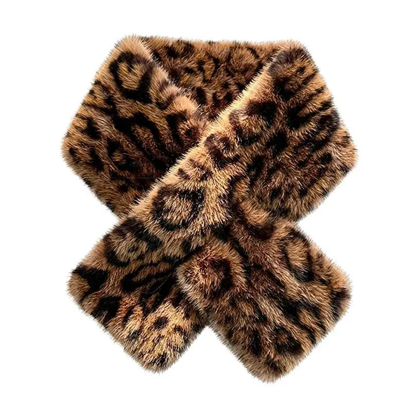 Schal mit Leopardenmuster aus Kunstfell, ultraweich, flauschig, bietet hervorragende Wärme, ideal für den Winter, zum Tragen im Freien und im Alltag. – Detail 5