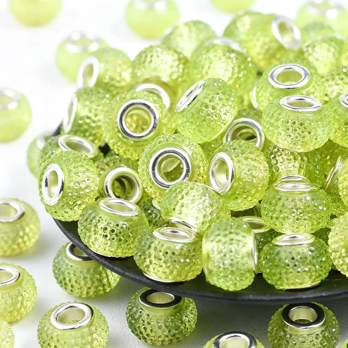 14mm Resin Green Color Bayberry Large Hole Round Beads DIY Handmade Jewelry Making Accessories for Necklace Bracelet Supplies