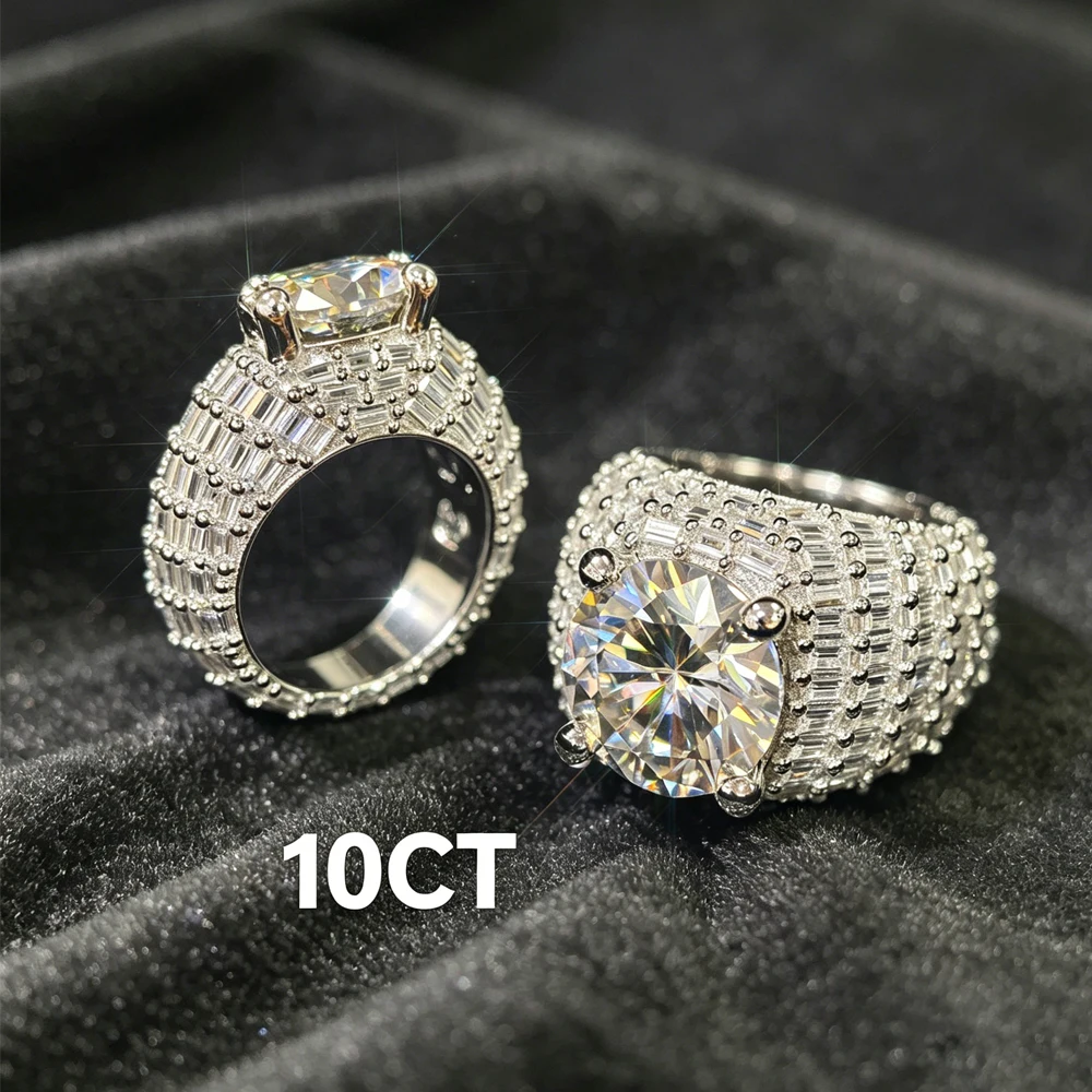 10ct D Color VVS1 Moissanite Rings for Men Women Sparking Diamond Band Luxury Rapper Jewelry Wedding Hip Hop Party Couples Gift