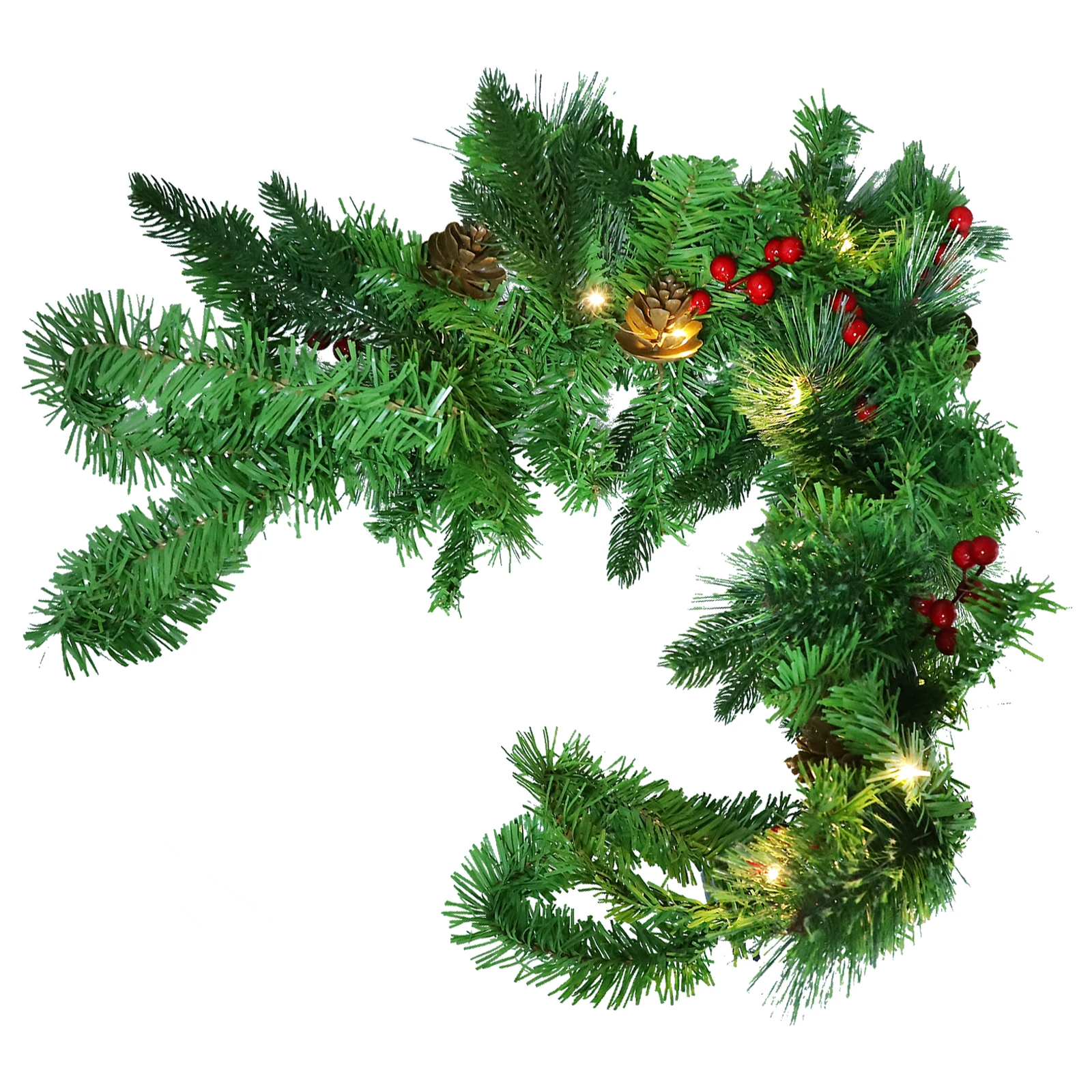 

LED Luminous Christmas Decor Pine Cone Wreath LED Lights Fireplace Mantel Holiday Home Festive Artificial Leaf String Light