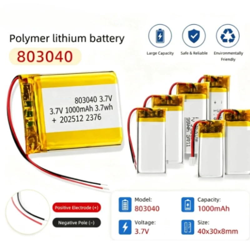 803040 3.7V 1000mAh Lipo Battery Replacement Lithium Li-Po Polymer Rechargeable Batteries for Bluetooth Speaker PDA DVD GPS