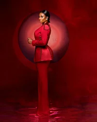 Fashion Women Suits 2 Pieces Buttons Formal Appliques Beads Satin Blazer Pants No Lapel Plus Size Tailored Mother Of The Bride