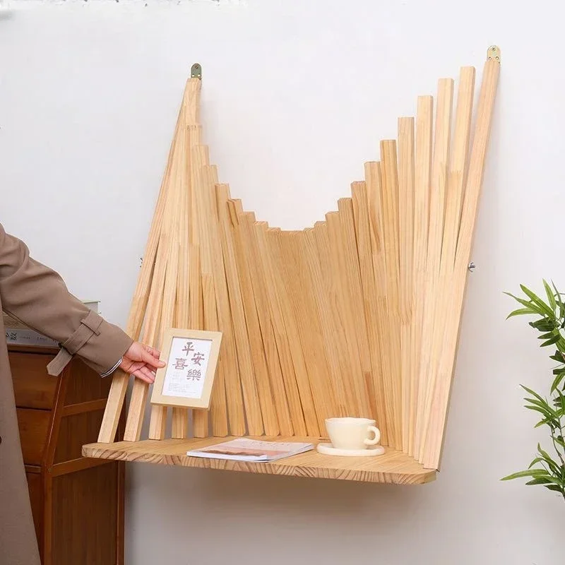 

folding table wall hanging shelf, household small apartment notebook table against bookshelf