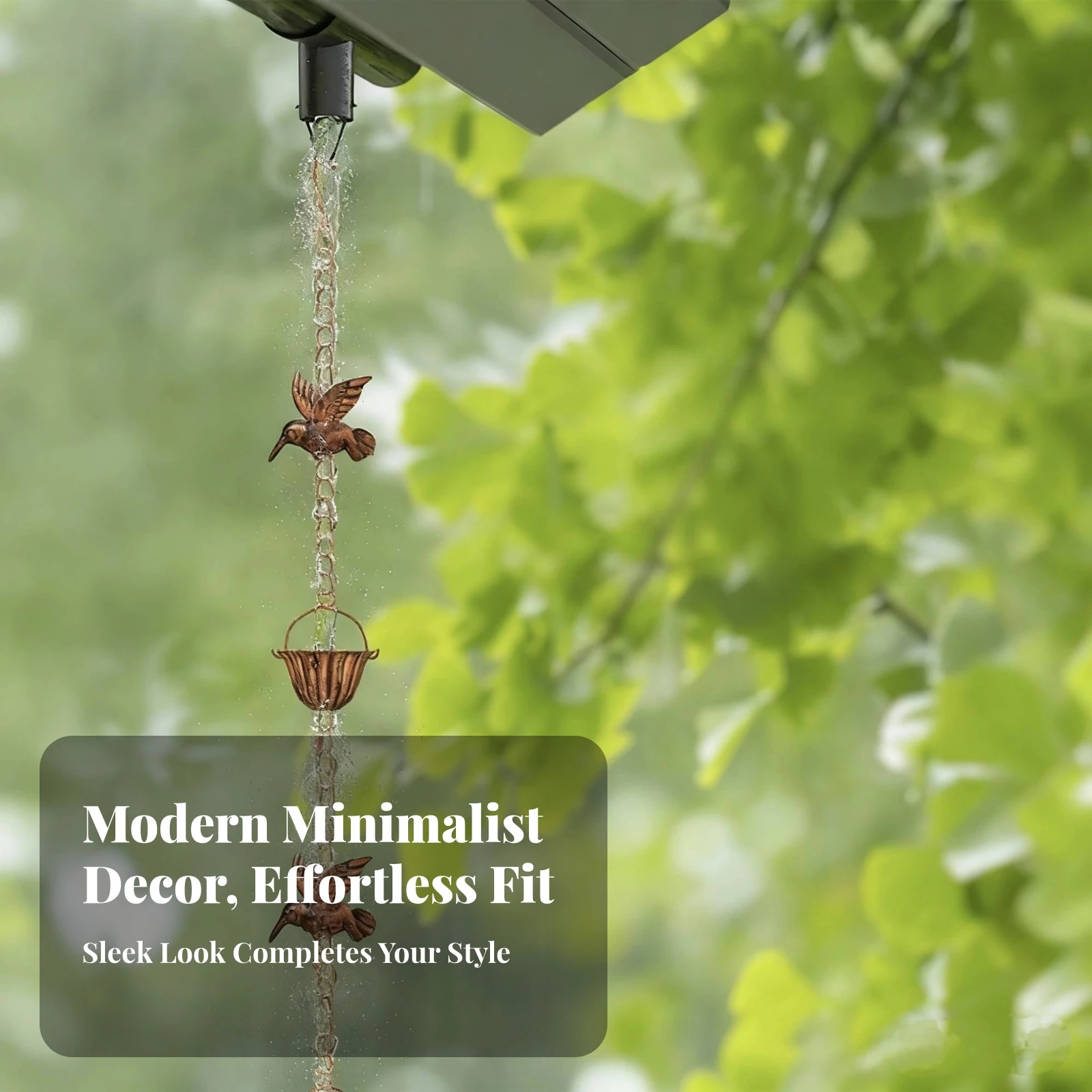 Garden Decoration Easy to Install Open-Ended Adjustable Fluted Cup Rain Chain Outdoor Decor Hummingbird Rain Chain for Roof Edge