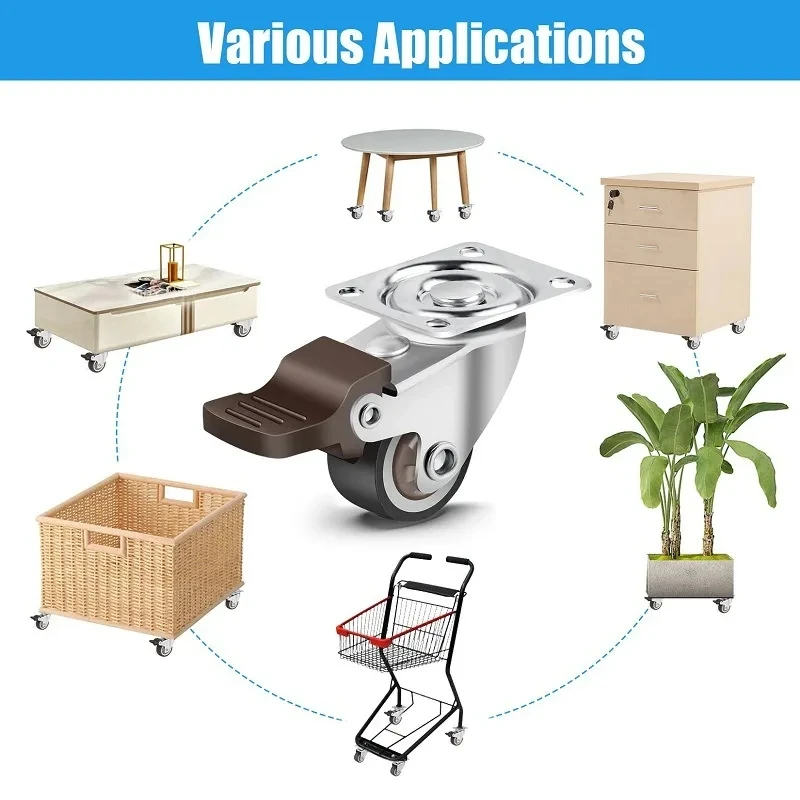 4Pcs Furniture Casters 360° Swivel Universal Heavy Soft Rubber Mute Wheel for Platform Trolley Chair Household Accessories