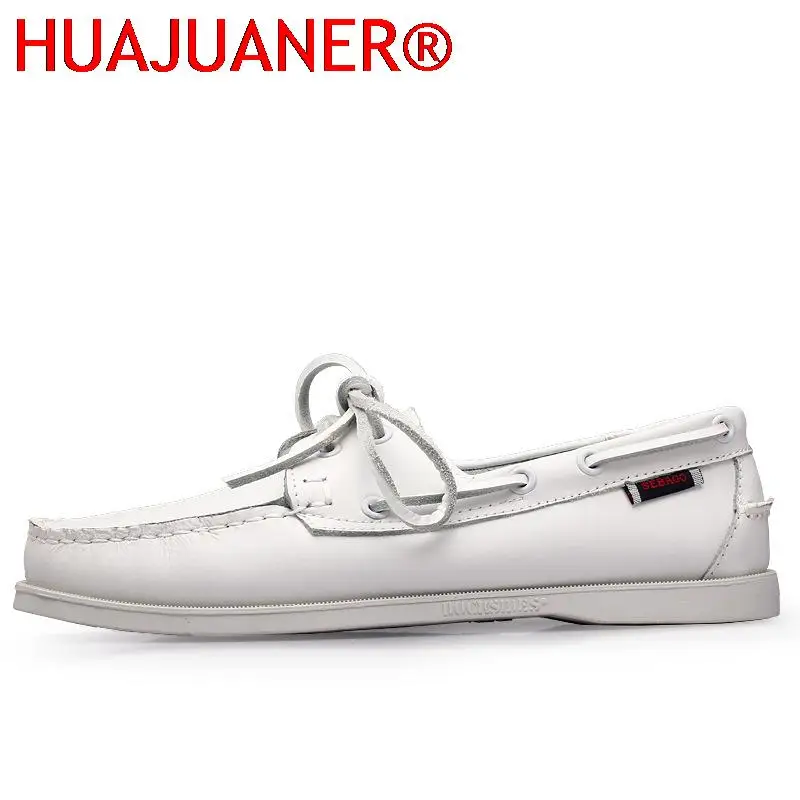 HUAJUANER 2023 Spring Solid Men\'s Boat Footwear Fashion Leather Loafers Slip On&Lace Up Casual Shoes Man Comfortable Lazy Shoes