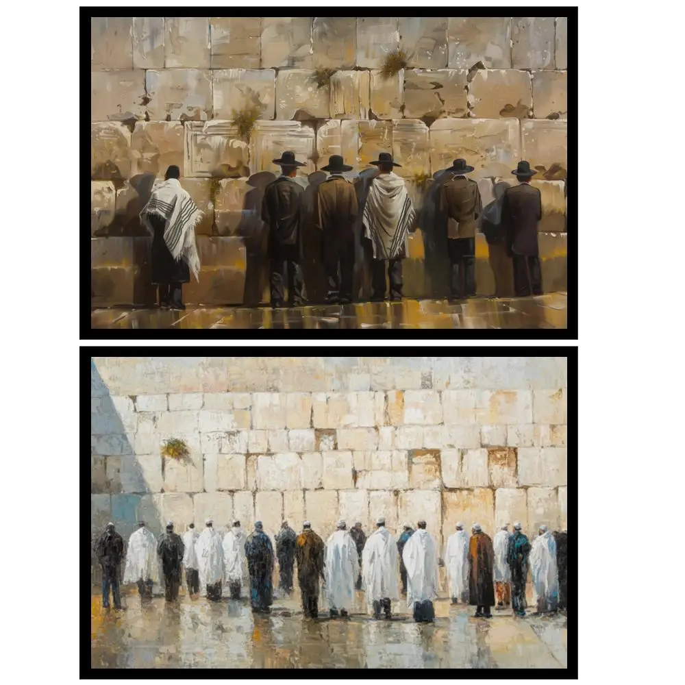 Jewish Praying at Western Wall Canvas Painting Traditional Kotel Art Printed Jerusalem Wall Decor Spiritual Jewish Home Gift