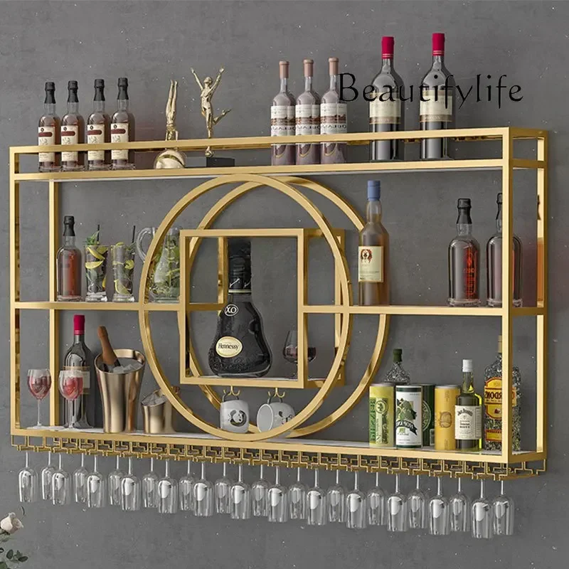Q امرأة حامل مشروبات فاخرة الذهب فندق معلق عرض جدار النبيذ الرف زجاجة غرفة المعيشة Sto الغضب Estante Para Vino بار الأثاث