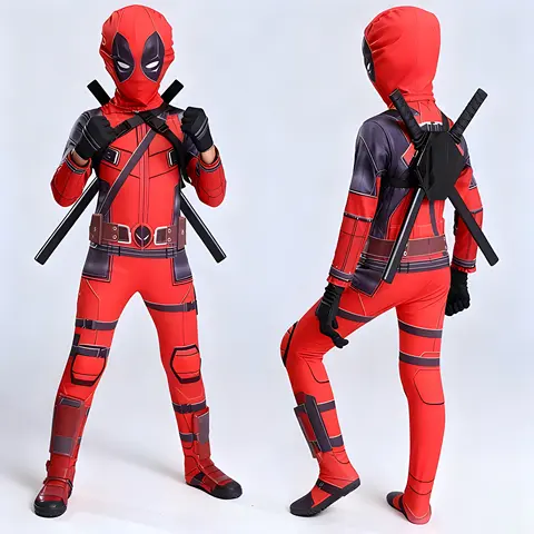 Superman Cosplay Costume Deadpool Costume Kids Suit Halloween Deadpool Sword Bodysuit Child Jumpsuit Sword Set Christmas Gift