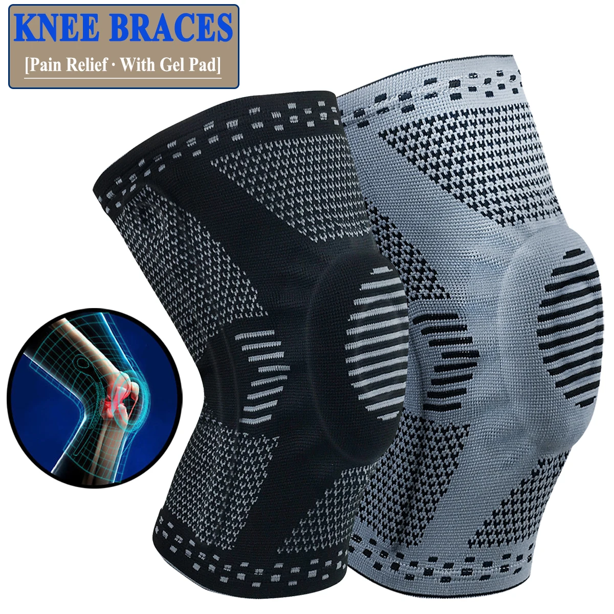 Compression Knee Braces With Gel Pads Sports Knee Support Brace For Knee Pain Recovery, Joint Pain Relief, Workout, GYM, Running