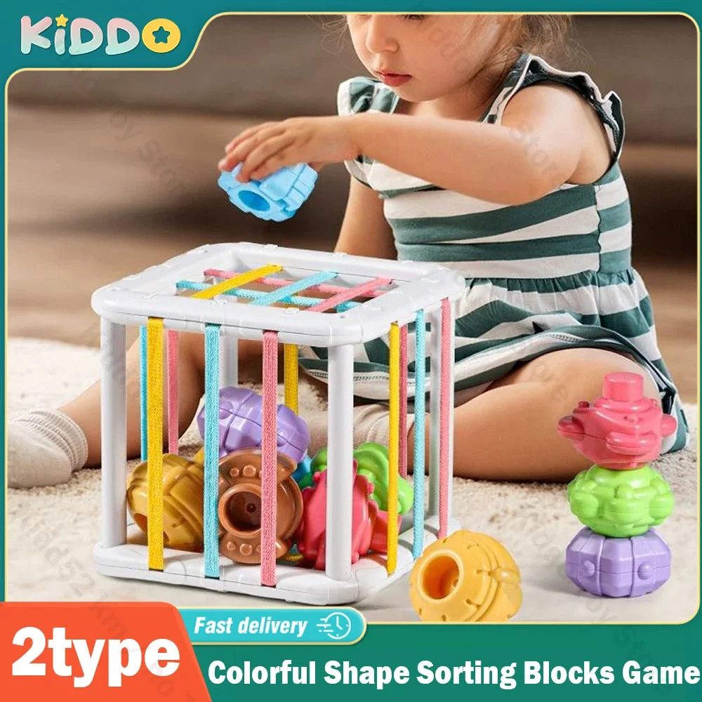 Buntes Set mit sensorischen Blöcken zum Sortieren von Formen, Montessori-Baby-Lernspielzeug für Feinmotorik und frühe Entwicklung