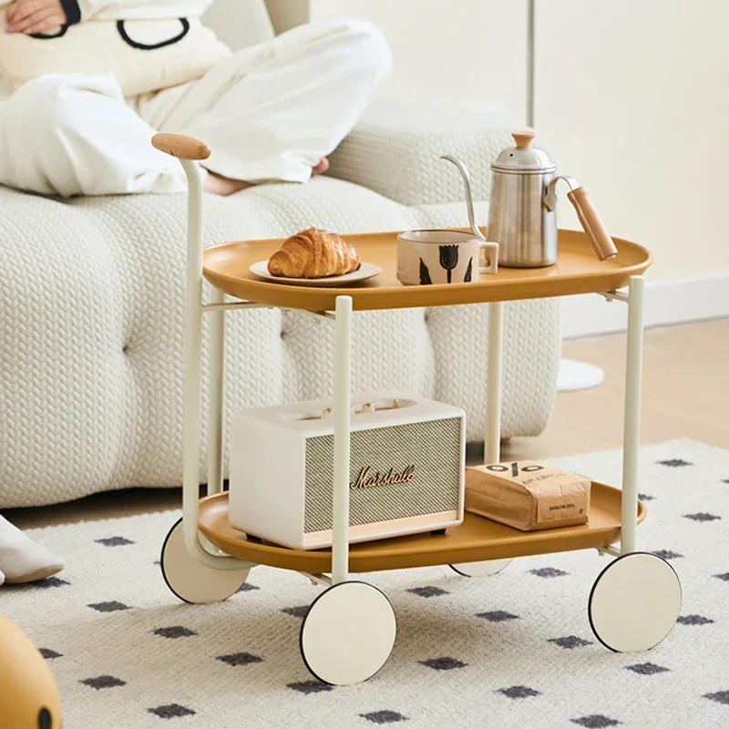 Wheels Trolley – Removable Sofa Side Table, Modern Small Family Tea Table, Double Storage Ins Cart, Portable Home Organizer