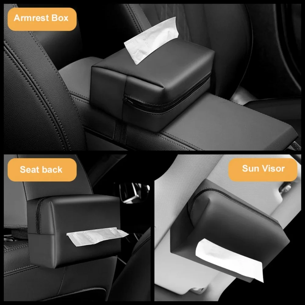 Car Tissue Box Holder Nappa Leather Car Center Console Armrest Napkin Box Sun Visor Backseat Tissue Case with Fix Strap