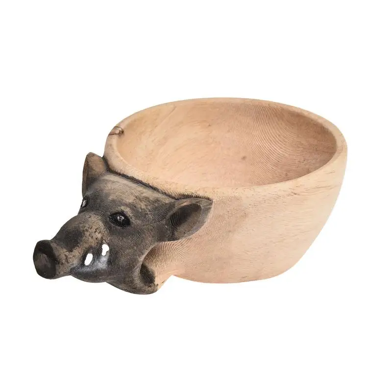 Hand Carved Kuksa Rubber Wooden Water Cup Animal Head Cup Mug Cups Christmas Large-capacity Camping Gear Coffee Cup Gifts