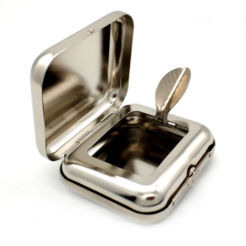 Square Round Ashtray Outdoor Travel Mini Ash Tray With Lids Stainless Steel Sealed Outdoor Ashtray Pocket Ashtray Travel Tray