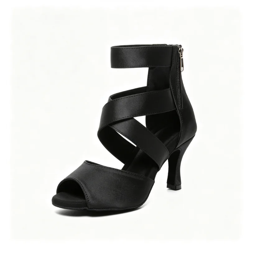 Evk Women Latin Dance Shoes Peep Toe Lace‑Up Back Zipper Salsa Tango Ballroom Sandals Performance Sneaker Dancing Footwear Shoes