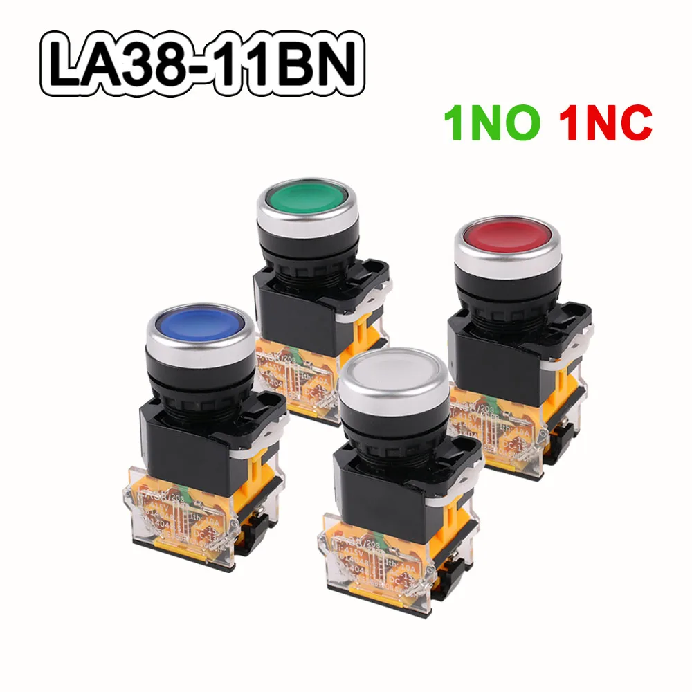 

1PCS LA38-11BN Momentary Push button switches 22MM Round Flat head Pushbutton switch Red Blue White Green