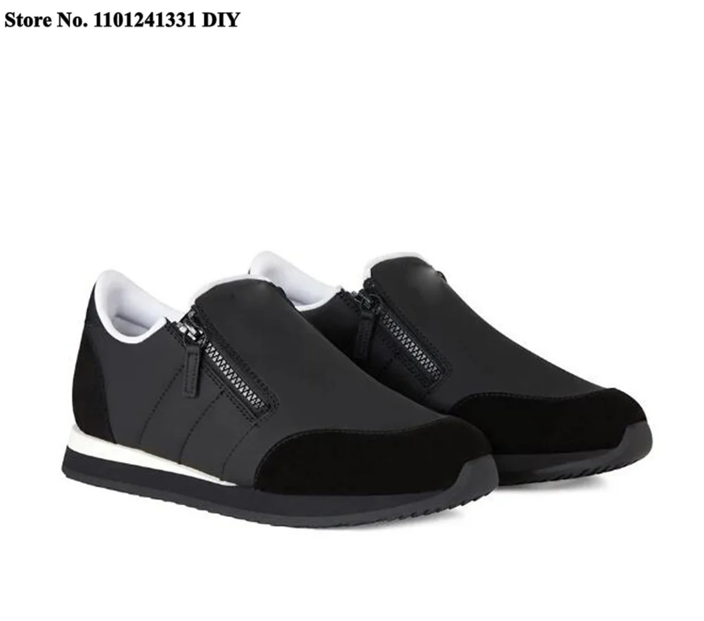 

Panelled Zipped Sneakers Men Side Zipper Round Toe Board Casual Shoes Zapatillas Chaussure Man's Shoes Flats