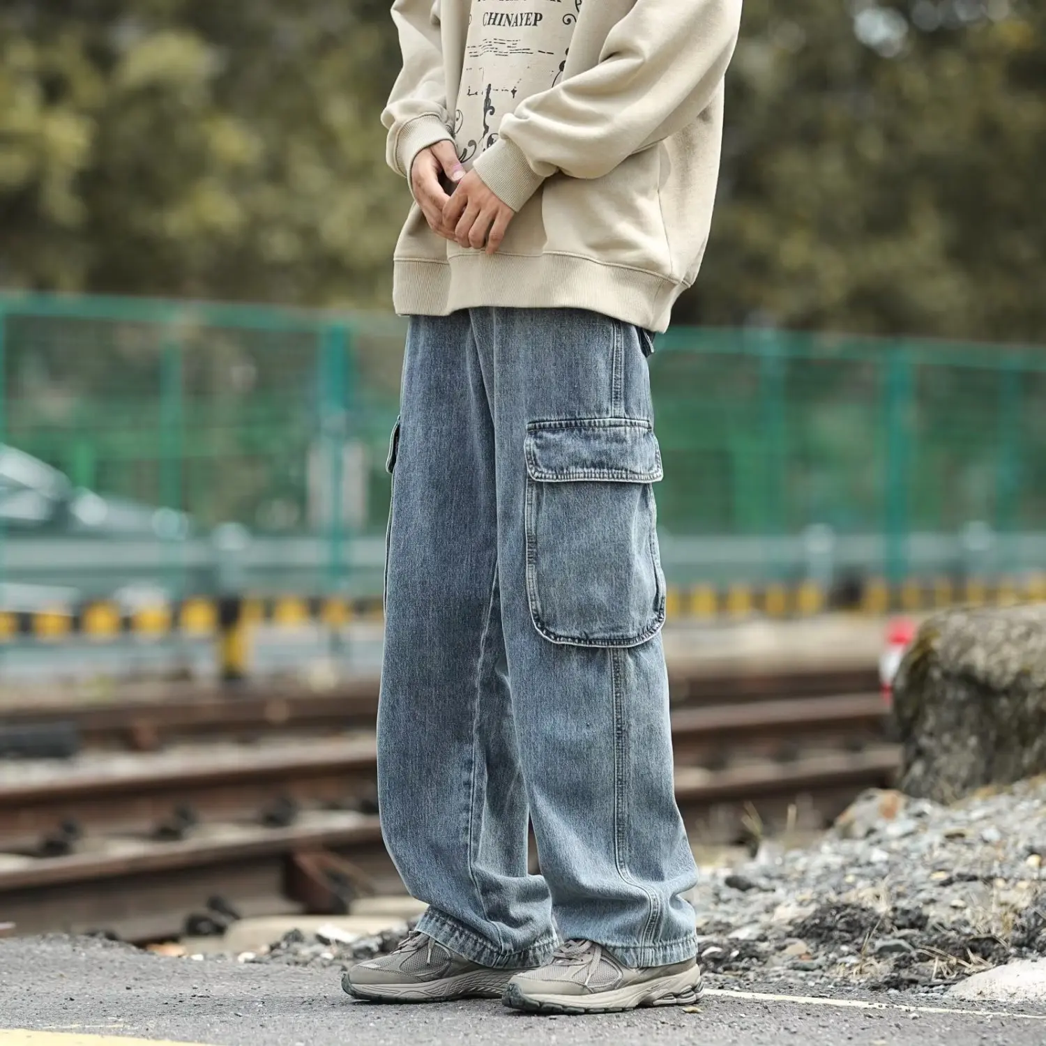 2024 new summer men's baggy jeans retro multi-pocket straight work jeans trendy fashion versatile y2k men's jeans men's clothing