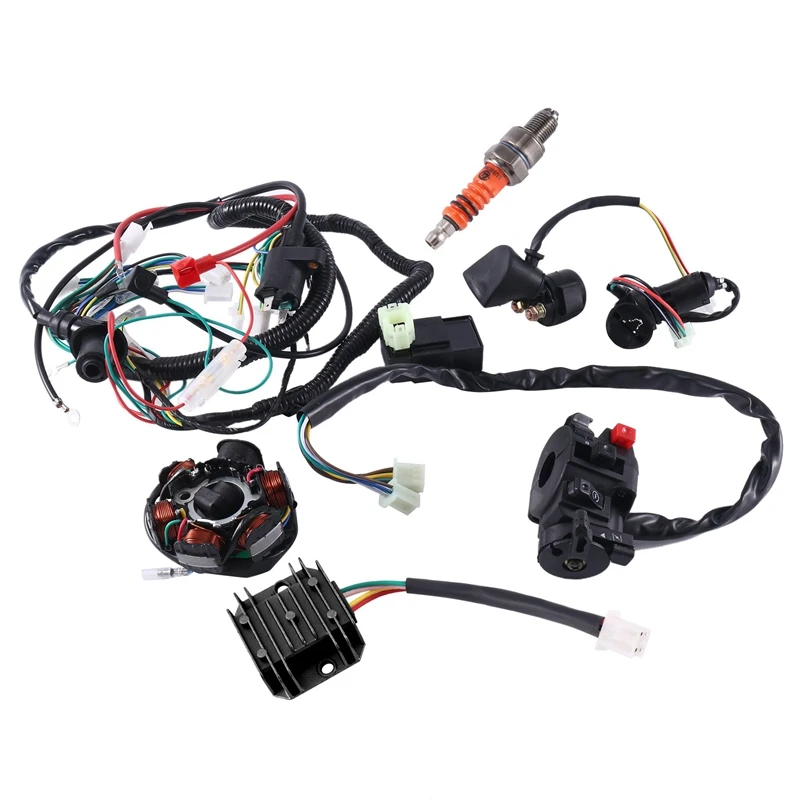 

ATV Wiring Harness Kit, With CDI Stator Regulator Ignition Switch Solenoid Relay For GY6 125Cc 150Cc ATV 4-Stroke Parts