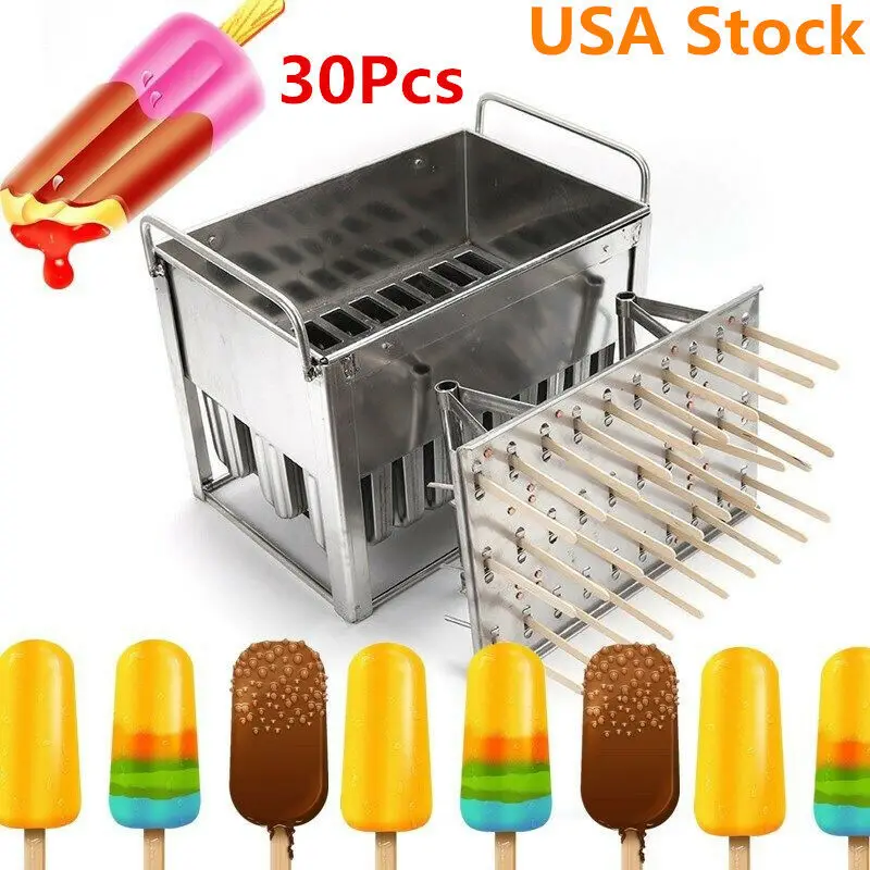 30pcs Round Flat Popsicle Mold Stainless Steel Ice Cream Fruit Sticks Making Machine Kitchen Tool