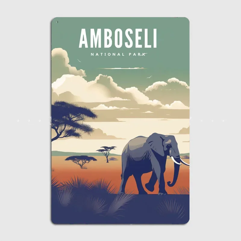 Amboseli National Park Landscape Travel Scenic Spot Retro Poster Metal Sign Garage Room Wall Decor Custom Tin Home Decor