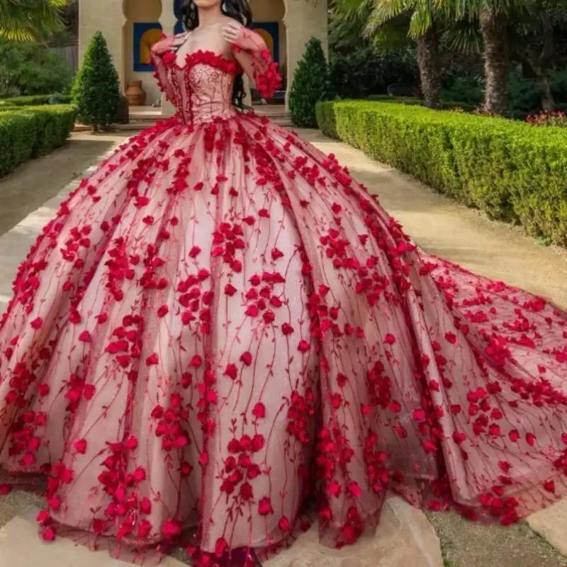 

Saudi Arabic Luxury Princess Girls Quinceanera Dresses Off Shoulder Flower Vestido De 15 Anos Prom Sweet 16 Birthday Party Gown