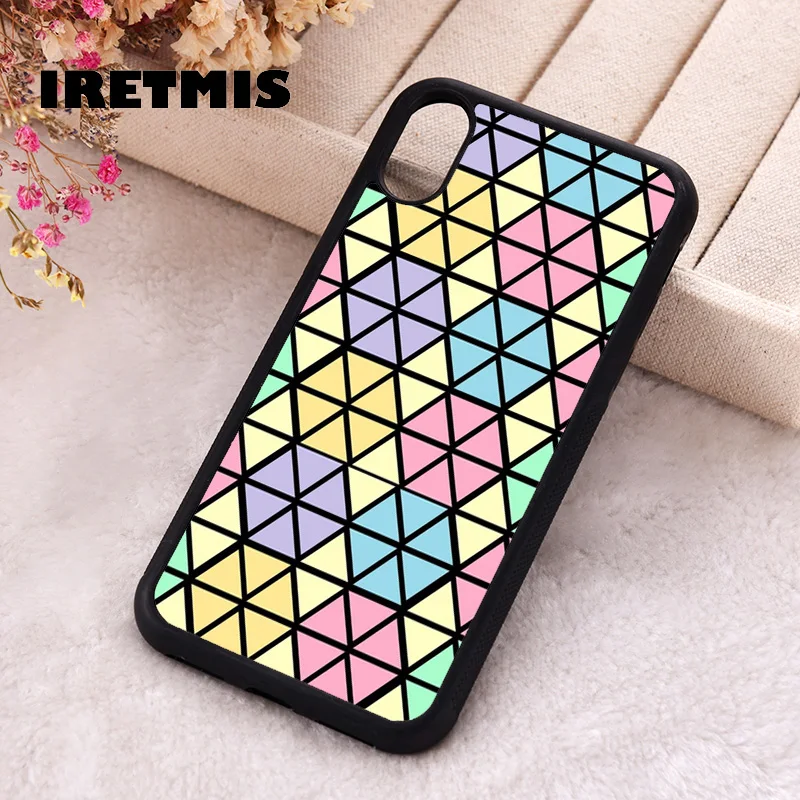 Iretmis Phone Cover Case For iPhone X XS Max XR 11 12 13 PRO MINI 14 15 16 Plus PASTEL RAINBOW GEOMETRIC TRIANGLES PATTERN