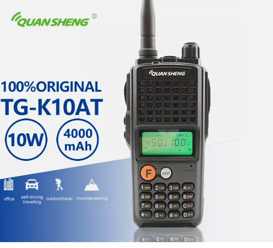 Quansheng TG-K10AT 장거리 양방향 무전기, 10km, 10W, 4000mAh