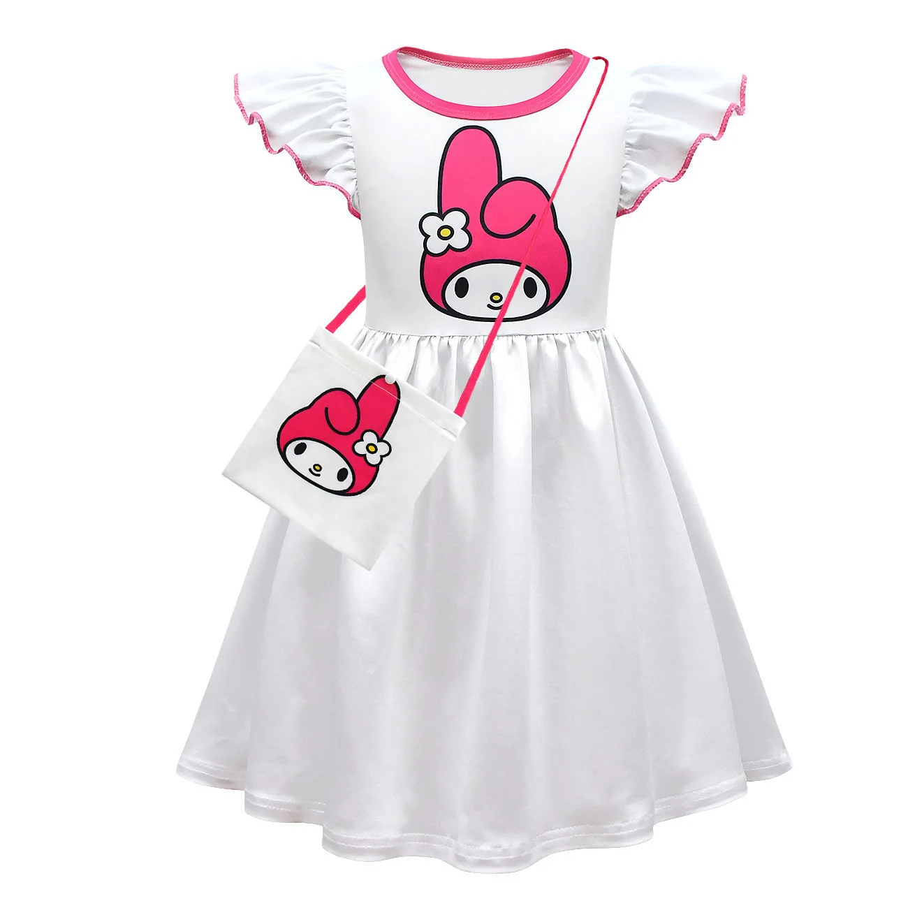 

Sanrio Hello Kitty Kuromi My Melody Cinnamoroll Cartoon Printed Dress Girls Flying Sleeves A- Line Dress Toddler Girl Clothes