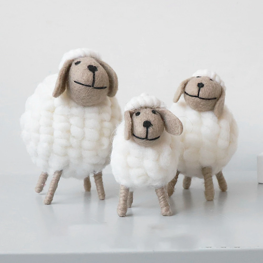 ของเล่นน่ารักการ์ตูนเด็กของขวัญขนสัตว์ Felt Sheep Miniatures วันเกิดตกแต่งบ้าน Mini ตารางเครื่องประดับ Desktop Decor Figurines