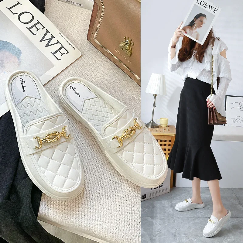 Women Flat Shoes Low Heel Slippers   Casual  Loafers Outdoor  Round Shape Solid Color Nonslip Fashion Single