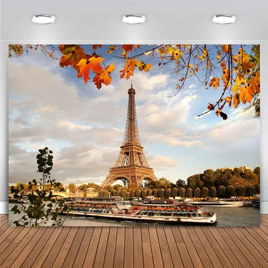 Eiffel Tower French Paris City View Landmark Night Photo Background Birthday Party Banner Poster Portrait Photography Backdrop