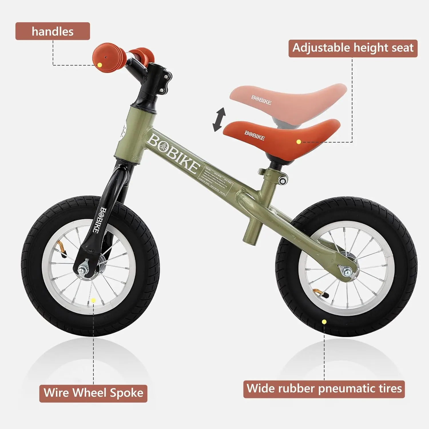 Vélo d'équilibre pour tout-petits avec pneus en caoutchouc gonflables, jouets réglables pour enfants, 18 mois à 4 ans, garçons et filles