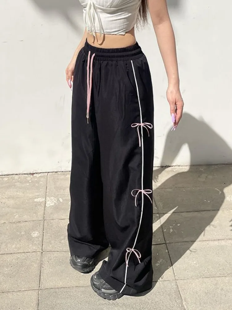 Houzhou y2k 1920er Jahre Vintage Baggy Jogging hose Frau koreanische Mode Harajuku Hosen übergroße Streetwear lässige Gyaru Hosen Schleifen