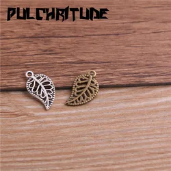 50PCS 10*17mm Metal Alloy Two Color Double Small Leaves Charms Pendants For Jewelry Making DIY Handmade Craft