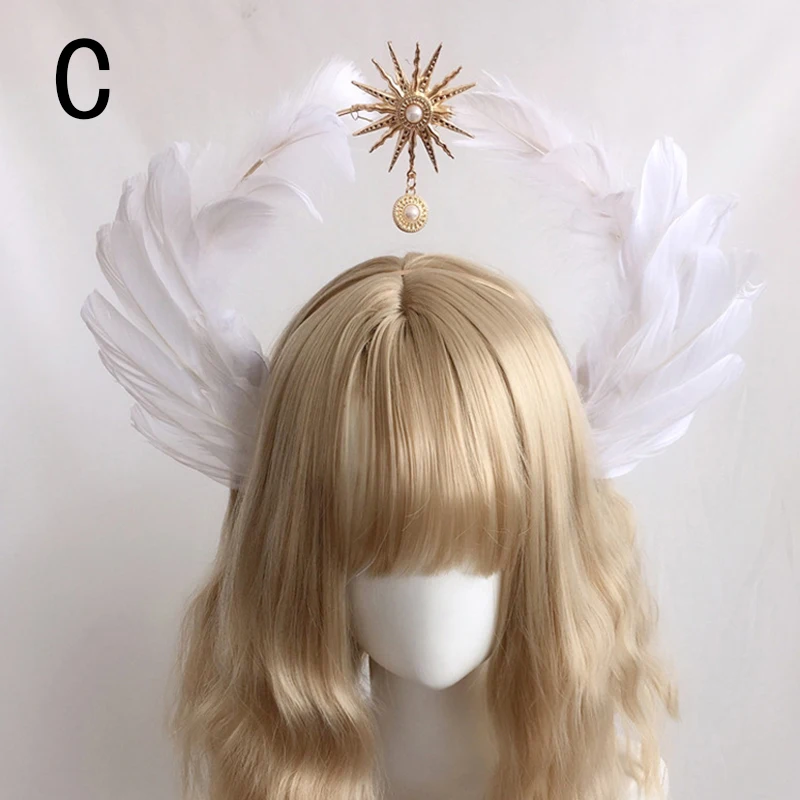 Virgin Mary Halo Lolita Queen Princess Crown Headband Angel Feather Wings Hair Hoop Headdress Hair Accessories Tiara Noitira