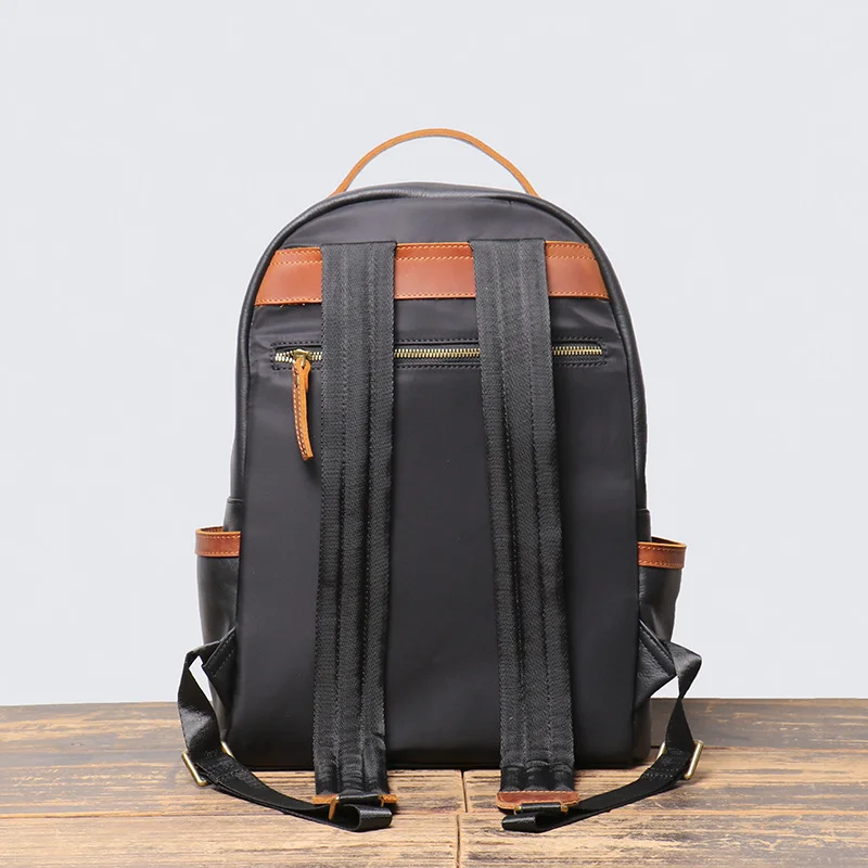 Nesitu High Quality A4 Vintage Black Top Grain Genuine Leather 14'' Laptop Women Men Backpack Cowhide Male Travel Bag M30299