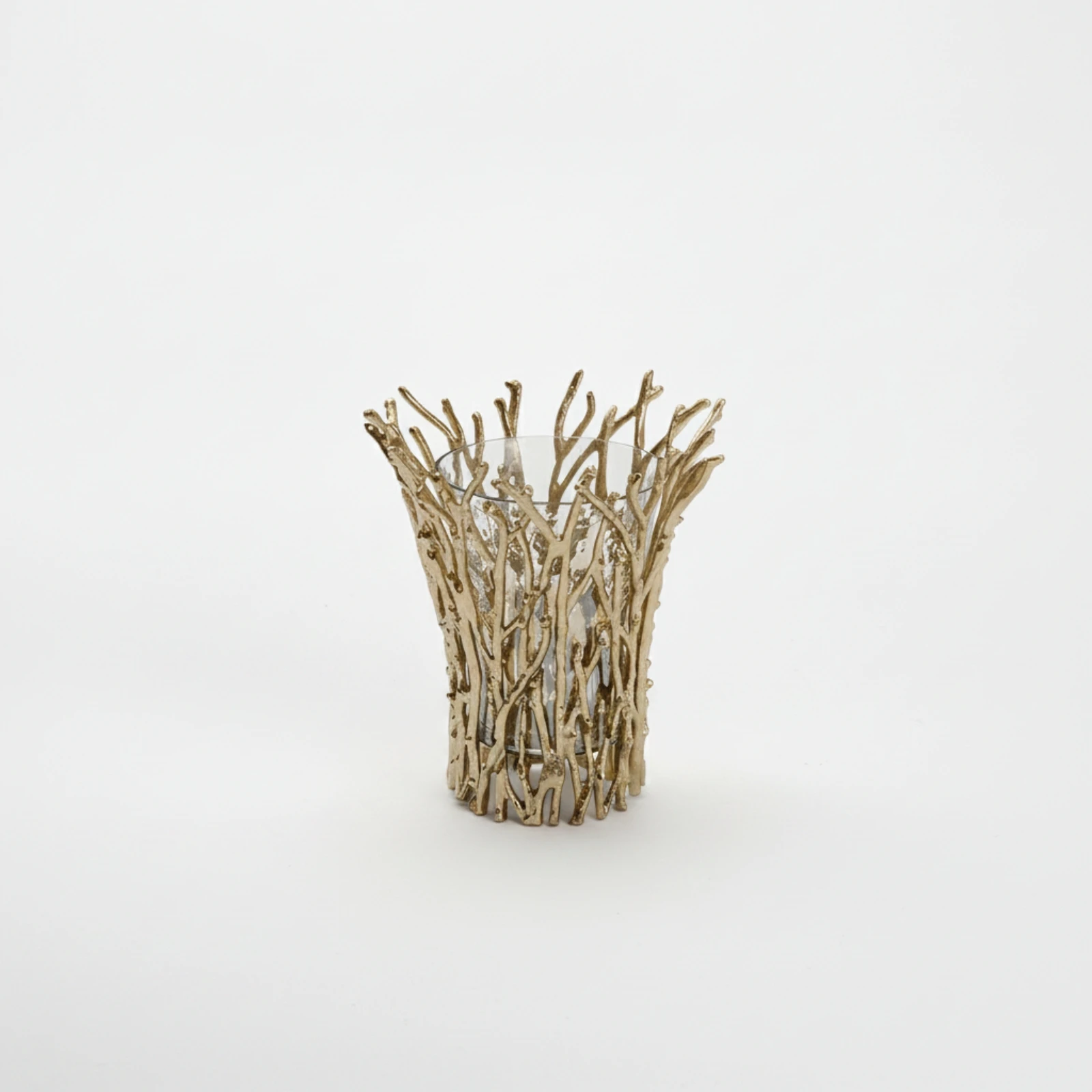 Handmade Aluminum Glass Candle Holder Sculptural Branch-Like Cage Candle Holder Openwork Decorative for Dining Table, Mantel
