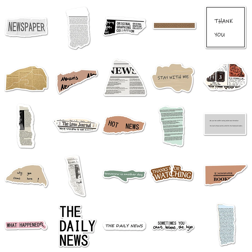 10/30/50PCS 창의적인 신문 조각 스티커 미적 장식 데칼 DIY 노트북 전화기 냉장고 자동차 스크랩북 스티커 장난감