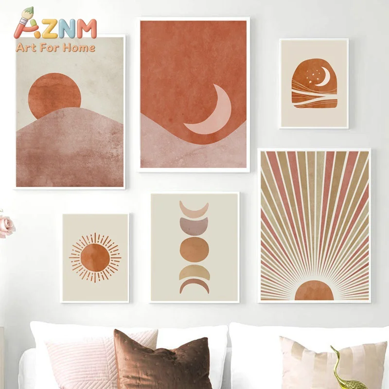 Morandi Poster The Sun And The Moon Canvas Painting Nordic Wall Art Poster Print For Livingroom Bedroom Wall Picture Home Decor